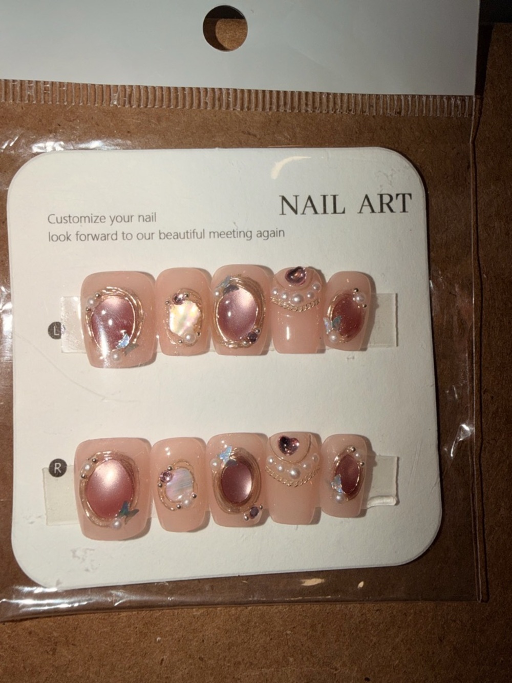 2/$10 Nail Art Press-On Set in Blush Pink with Iridescent Gems